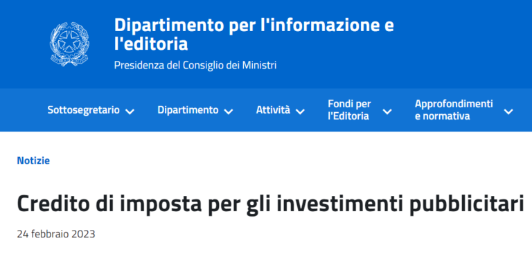 Buona notizia per chi investe nella pubblicità online: credito di imposta per il 2023 su investimenti effettuati in campagne pubblicitarie sulla sola stampa quotidiana e periodica, anche on line