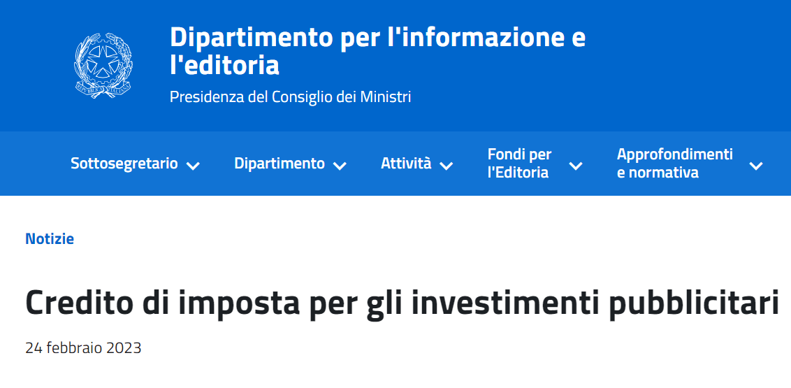 credito imposta investimenti pubblicitari