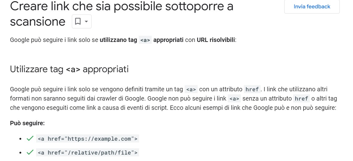 google documentazione link interni