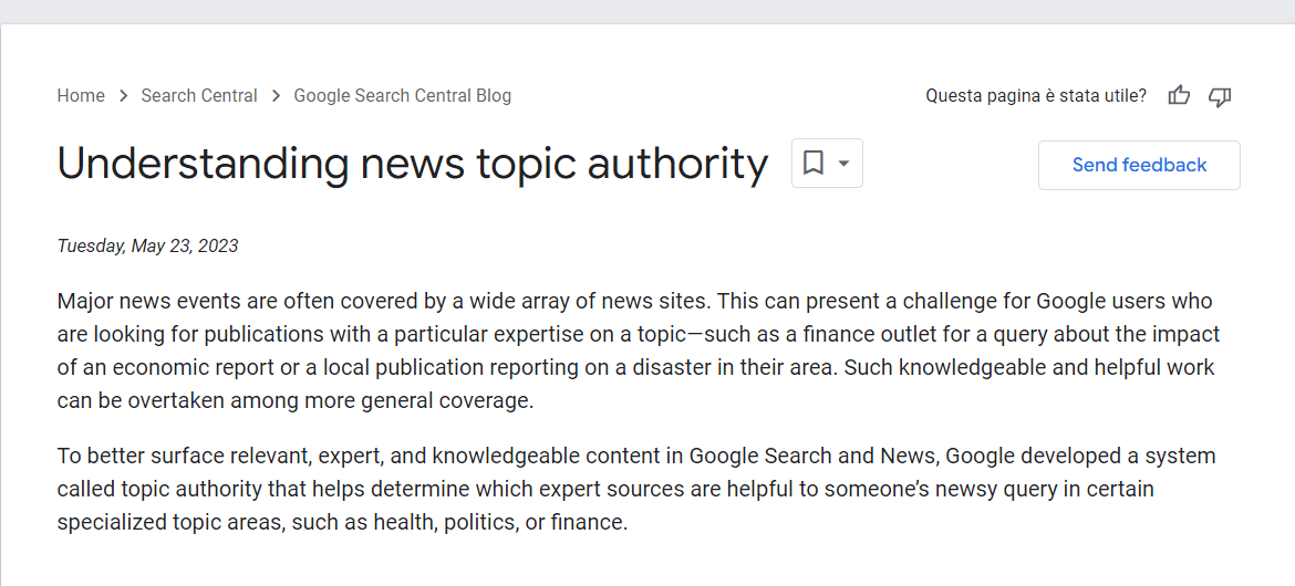 Google Topic Authority