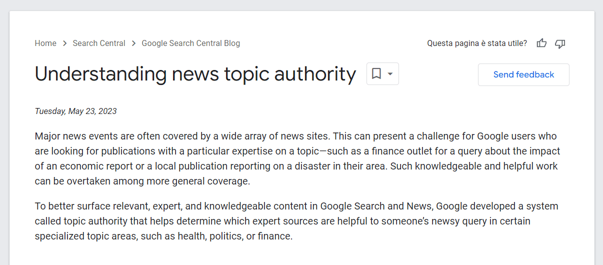 Google Topic Authority