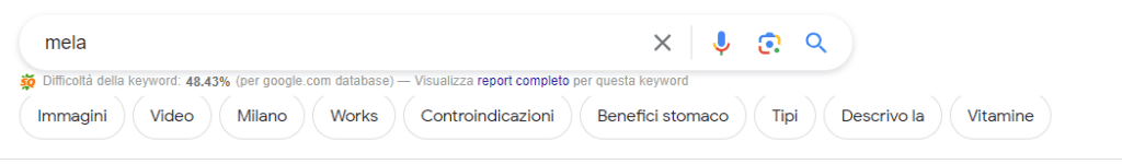 intento di ricerca parola mela