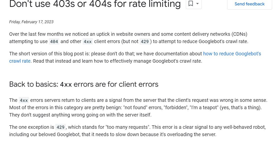 non usare 403 o 404 per limitare la scansione di Google