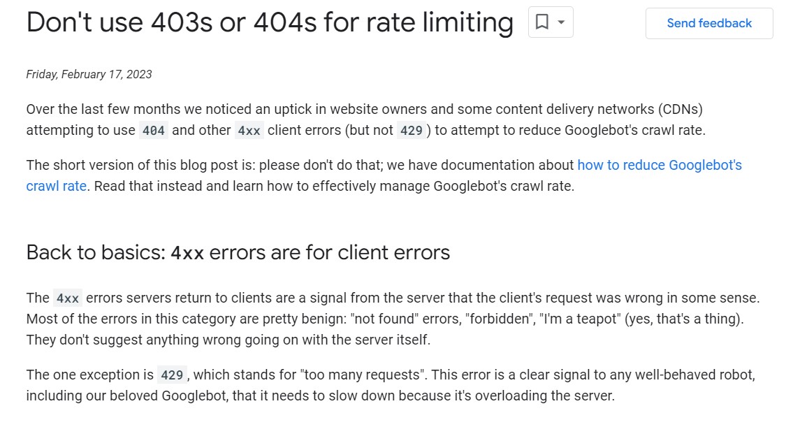 non usare 403 o 404 per limitare la scansione di Google