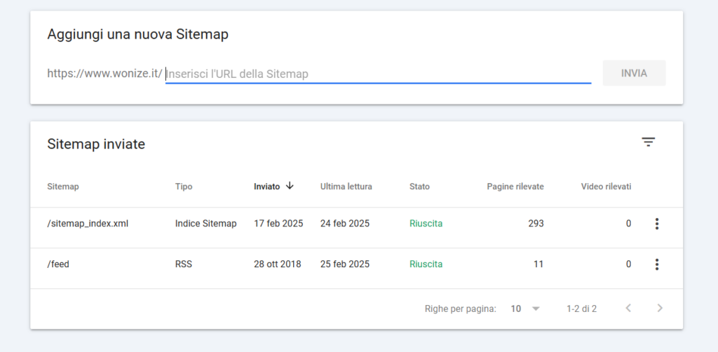 Sitemap in Google Search Console