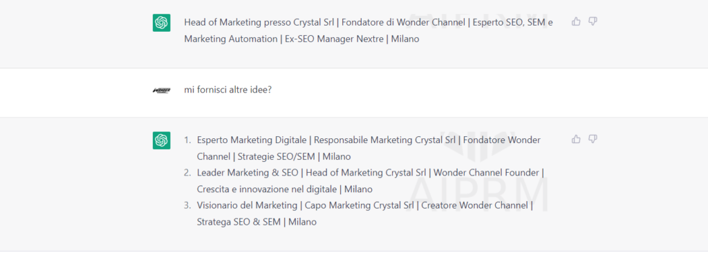 titolo profilo LinkedIn ChatGPT